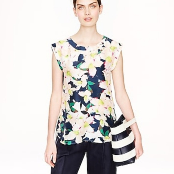 J. Crew Tops - J Crew Sleeveless drapey top in cove floral Silk
